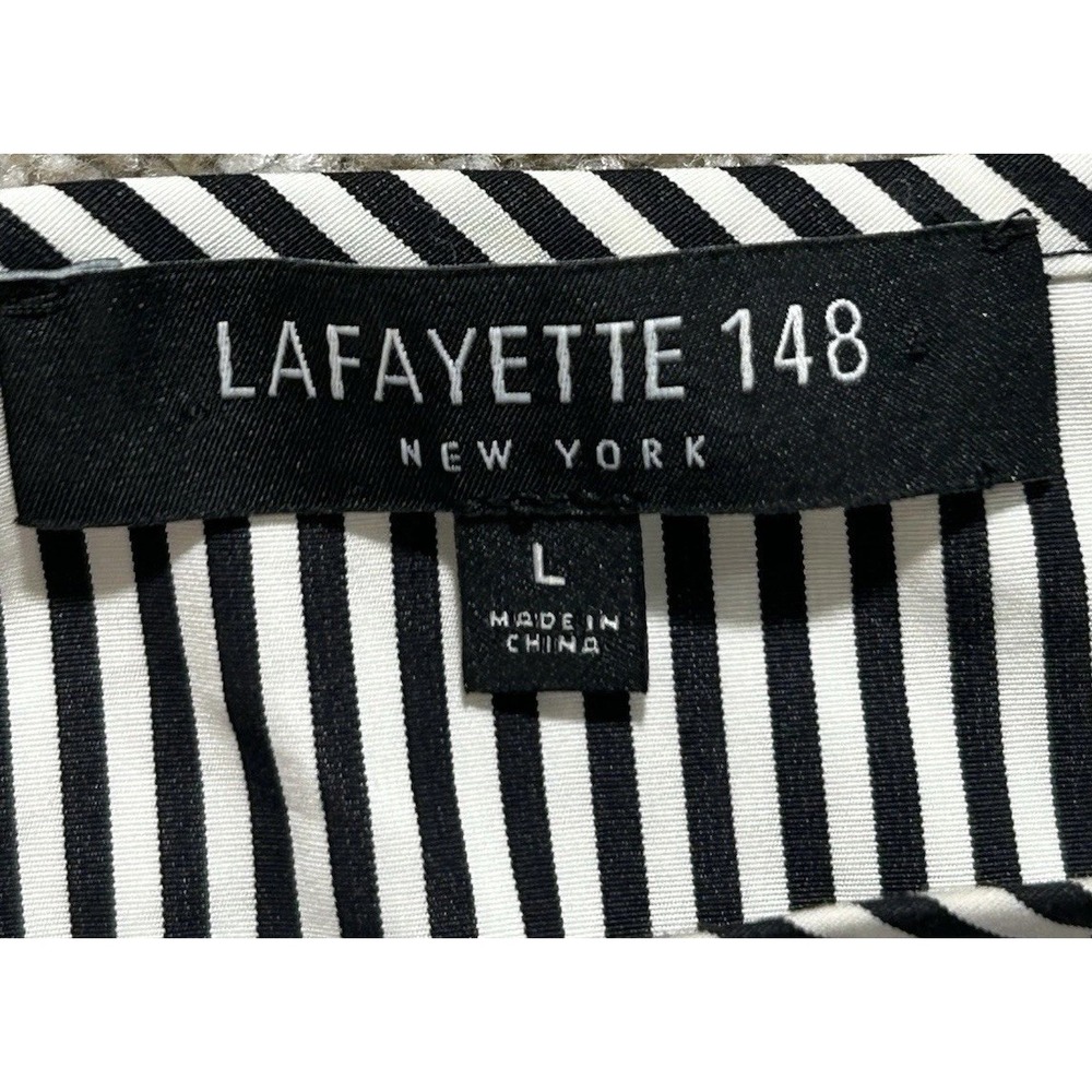Lafayette 148 Women's L Black White Stripe Cotton Flare Bell Sleeve Blouse Shirt - Picture 4 of 8